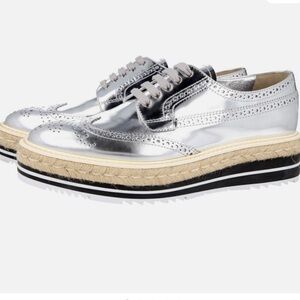 Prada Metallic Silver Platform Brogues